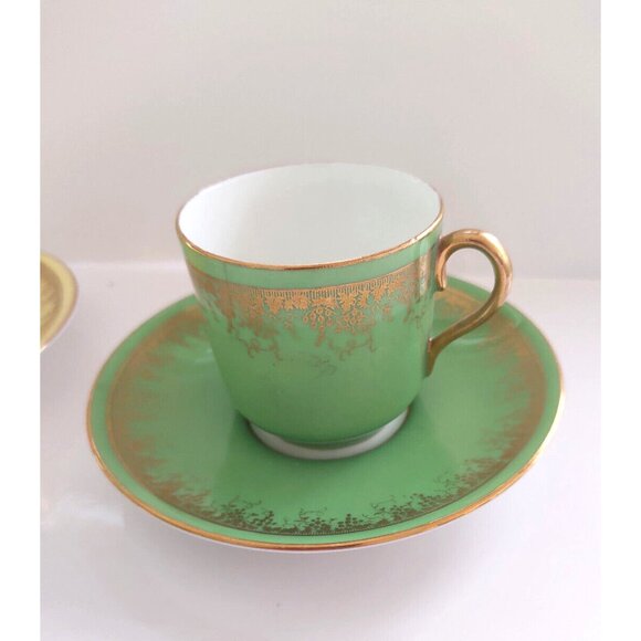 Vintage Coalport Bone China Demitasse Cups & Saucers Sets One Green/One Yellow - Picture 5 of 16